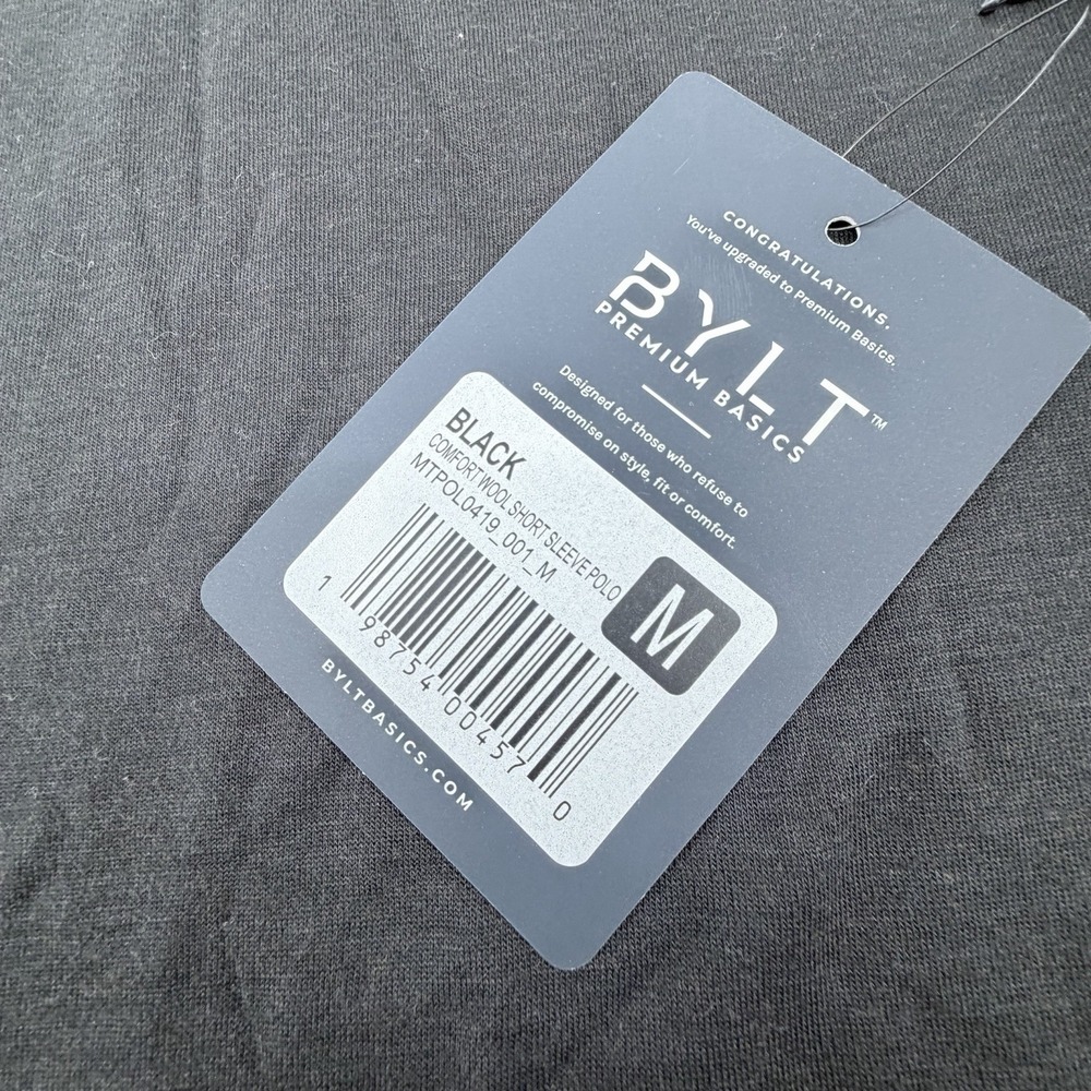 BYLT Premium Basics Mens Comfort Wool Short Sleeve Polo Black Medium NEW - Picture 4 of 7
